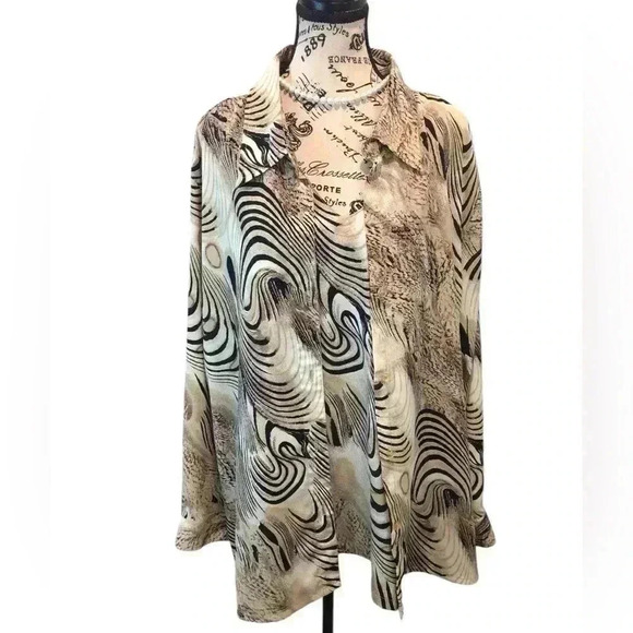 Kaktus Plus 2X 2 Piece Blouse and Tank Top Set Animal Print Button Up L/S - Picture 1 of 7